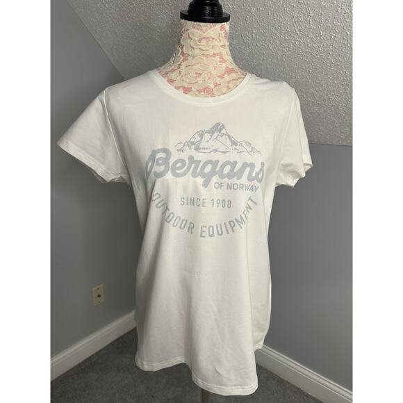 NWT Bergans of Norway Organic Cotton Women's Sz L White/Aluminum Classic W Tee - Picture 1 of 8